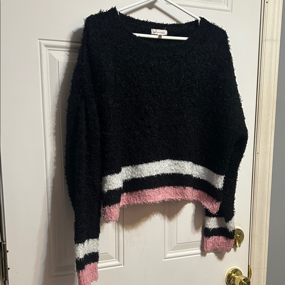 Self Esteem Sweaters - Self Esteem Black, White, and Pink Fuzzy Sweater